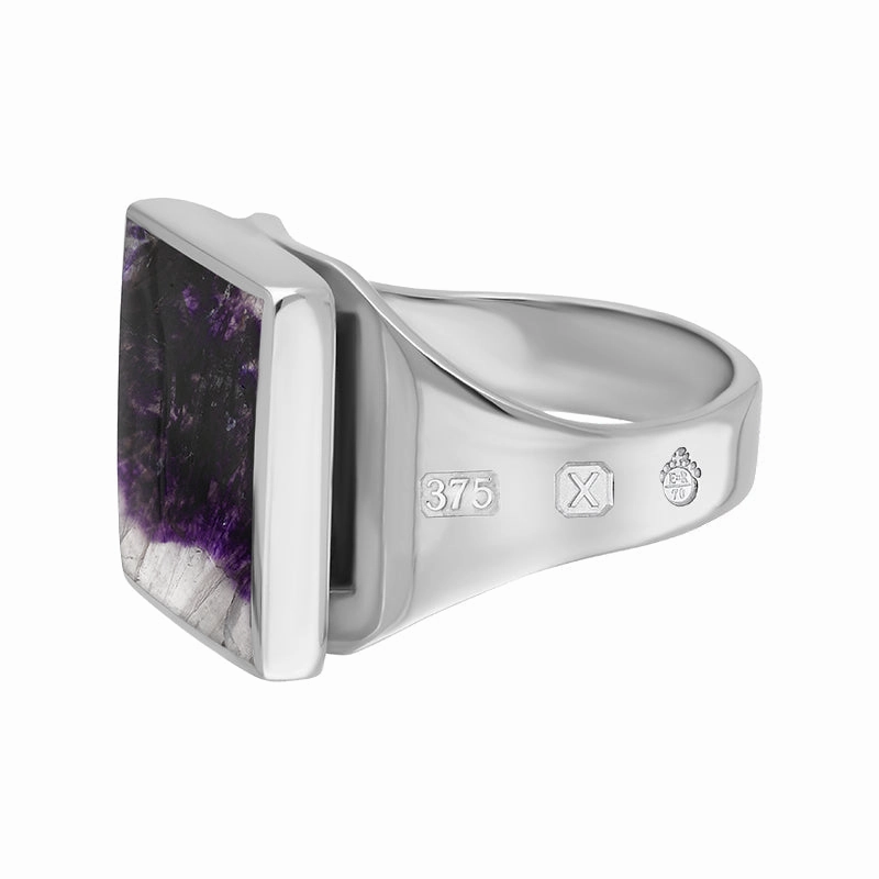 9ct White Gold Blue John Queen's Jubilee Hallmark Small Square Ring D
