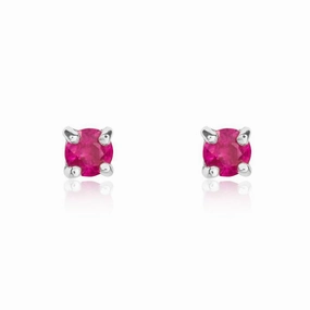 9ct White Gold Ruby 3mm Round Claw Set Stud Earrings