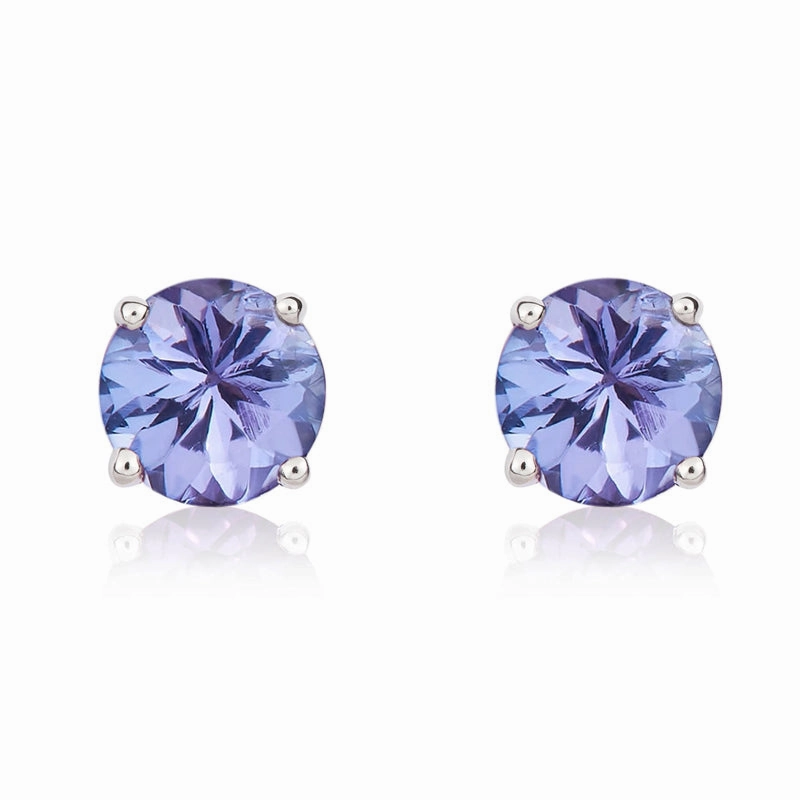 9ct White Gold Tanzanite 5mm Round Claw Set Stud Earrings