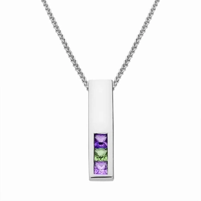 9ct White Gold Three Stone Amethyst Oblong Necklace D