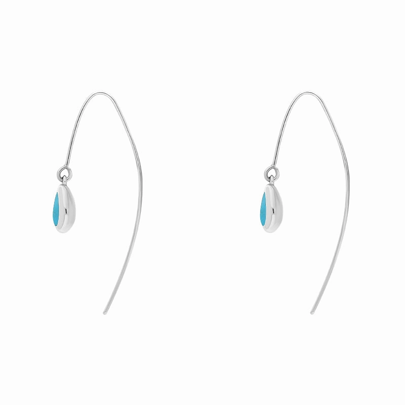 9ct White Gold Turquoise Cross Disc Drop Earrings