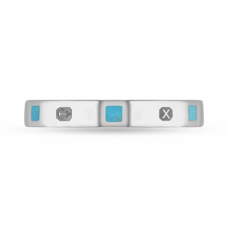 9ct White Gold Turquoise Queen's Jubilee Hallmark Princess Cut 3mm Ring D