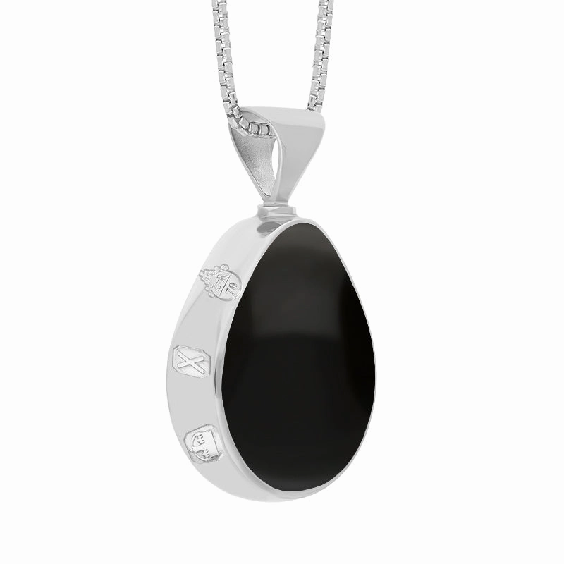 9ct White Gold Whitby Jet Lapis Lazuli Queens Jubilee Hallmark Double Sided Pear-shaped Necklace D