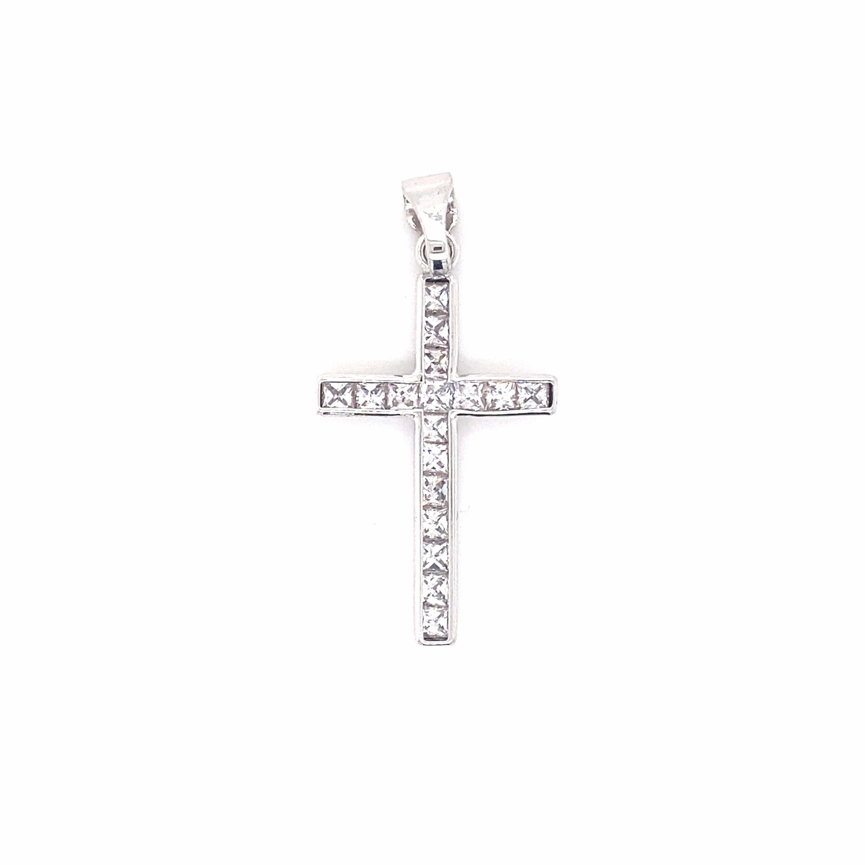9ct Whitegold CZ Cross Pendant