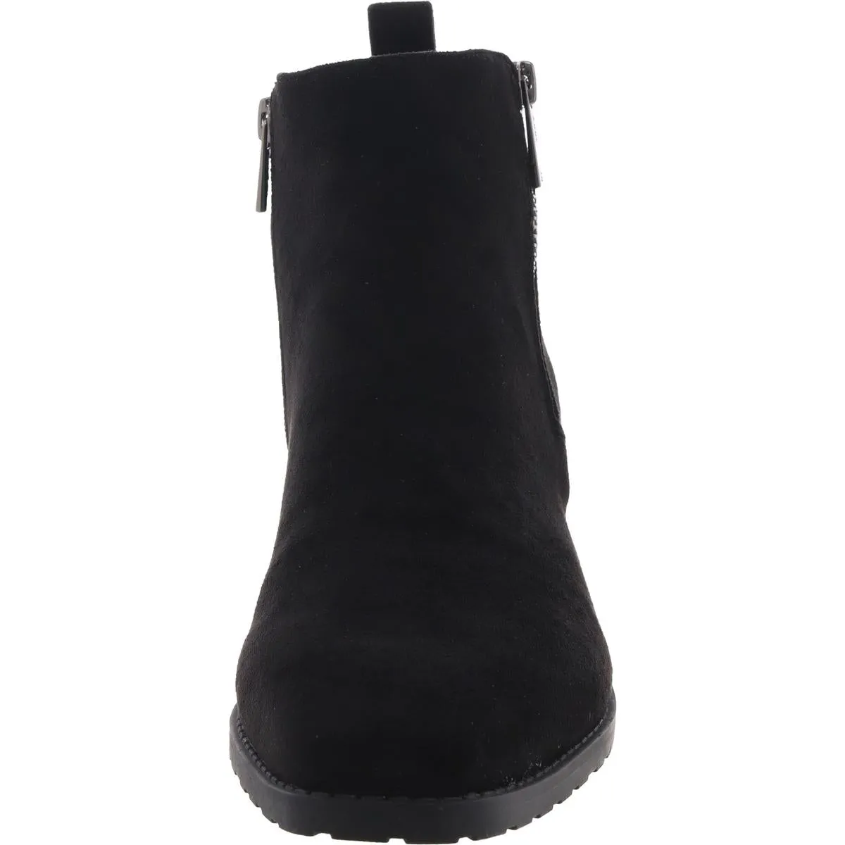 AKSAKARA Womens Double Zipper Faux Suede Ankle Boots