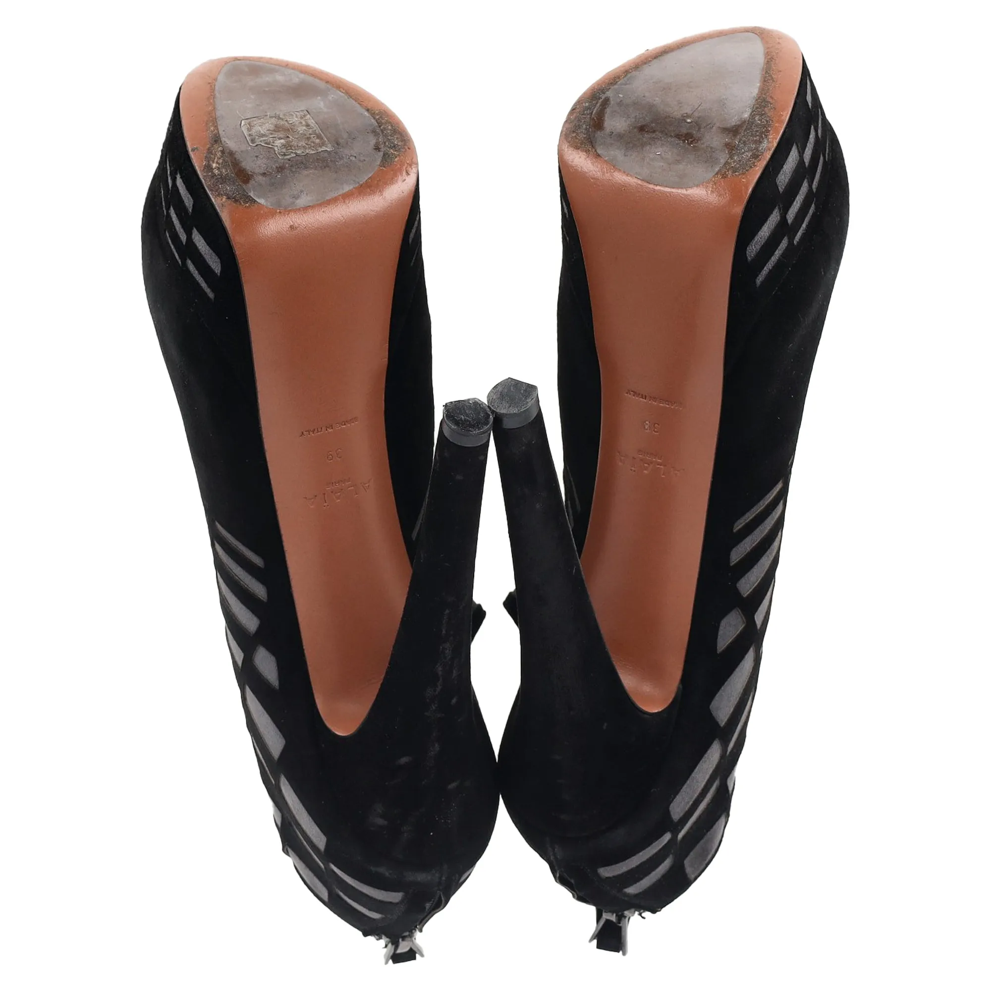 Alaa Laser Cut Platform Ankle Boots in Black Suede