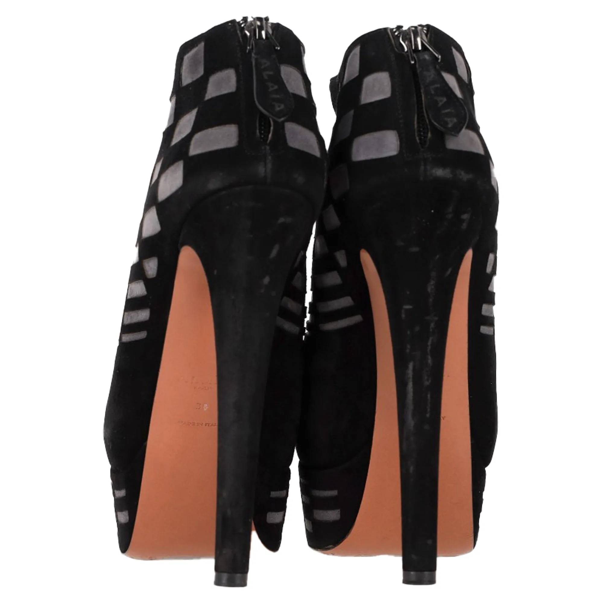 Alaa Laser Cut Platform Ankle Boots in Black Suede