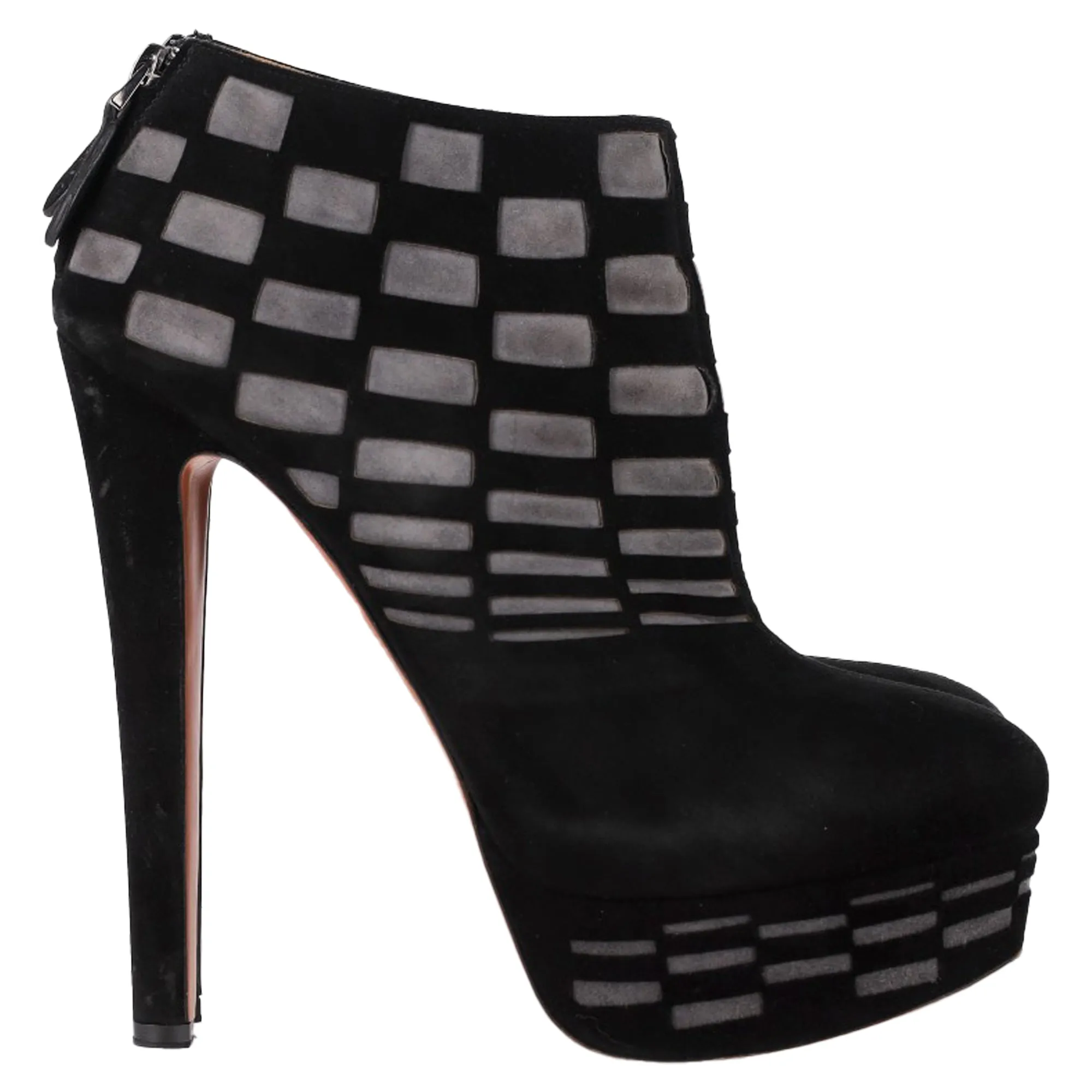Alaa Laser Cut Platform Ankle Boots in Black Suede