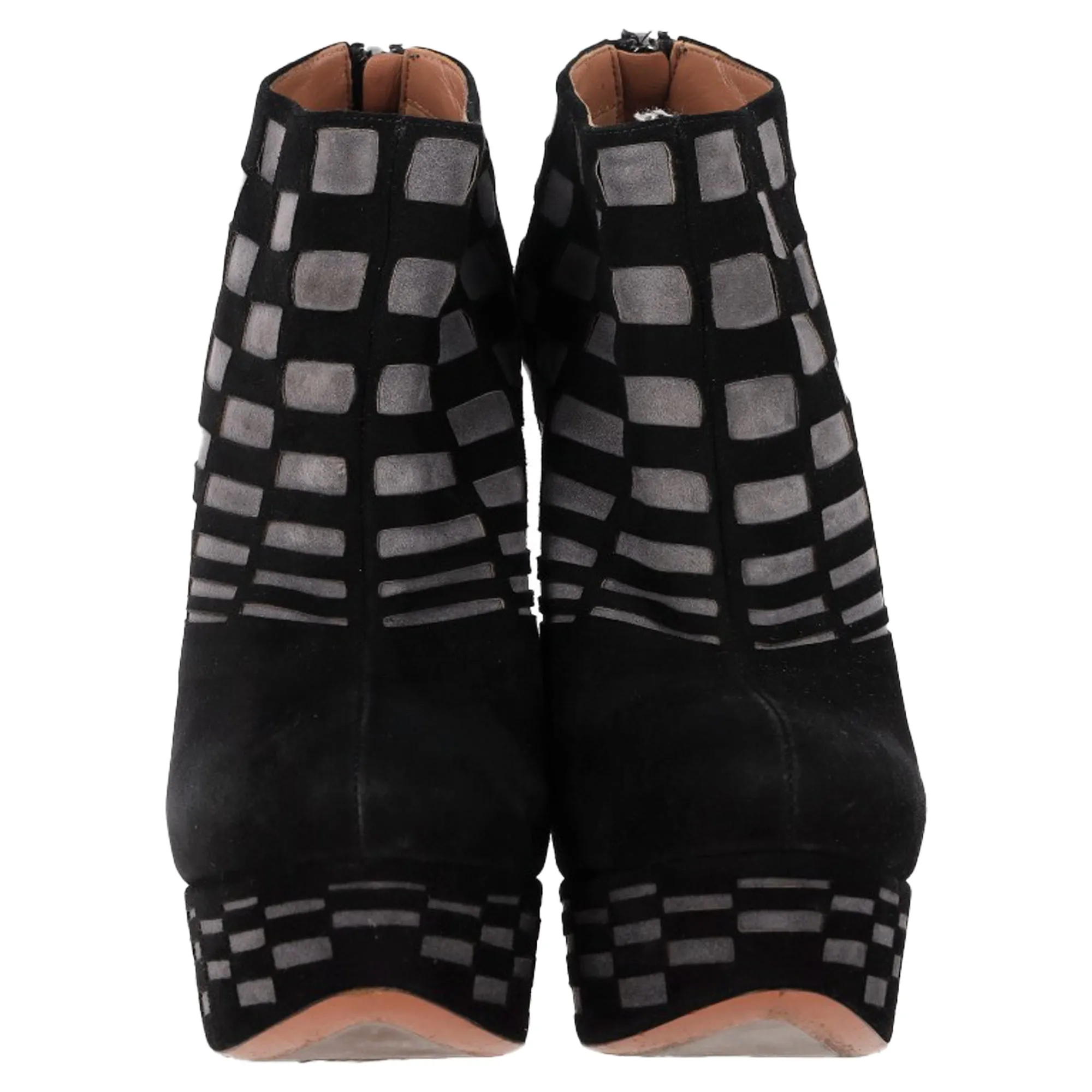 Alaa Laser Cut Platform Ankle Boots in Black Suede