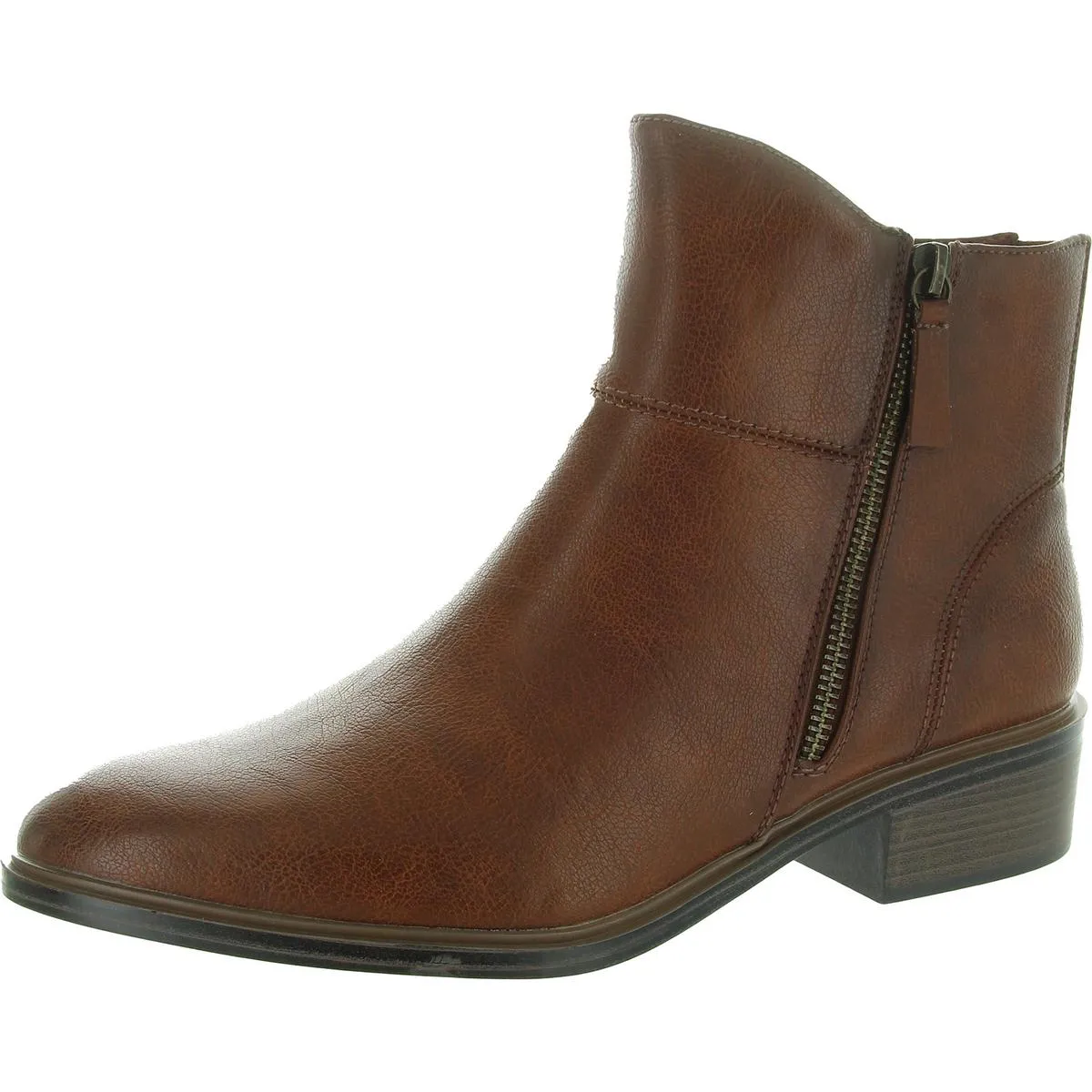 Alna Womens Double Zipper Faux Leather Ankle Boots
