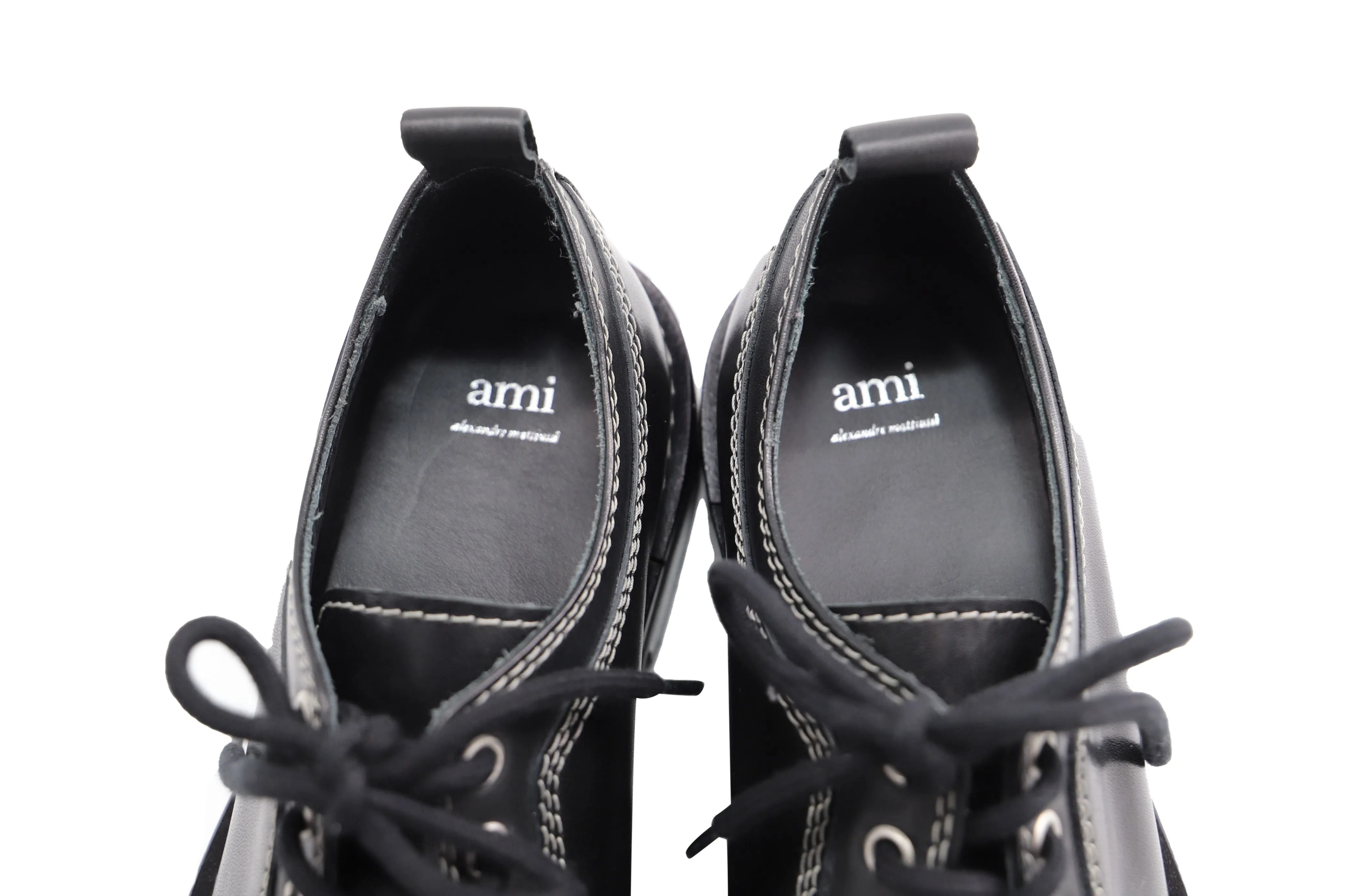 AMI Paris contrast stitch Worker Derbys in Black Leather