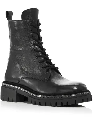 ARIA Womens Leather Embellished Combat & Lace-Up Boots