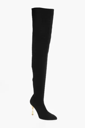 Balmain Monogrammed Over-The-Knee Boots