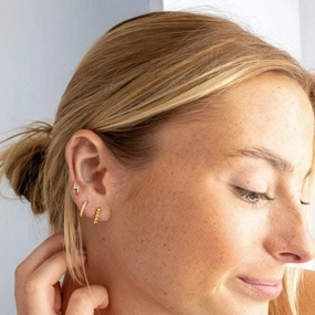 Beaded Gold Plated 12mm Huggie Hoop Earrings 67712GD