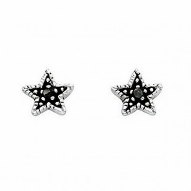 Beginnings Sterling Silver A852H Grey Oxidised Star Stud Earrings