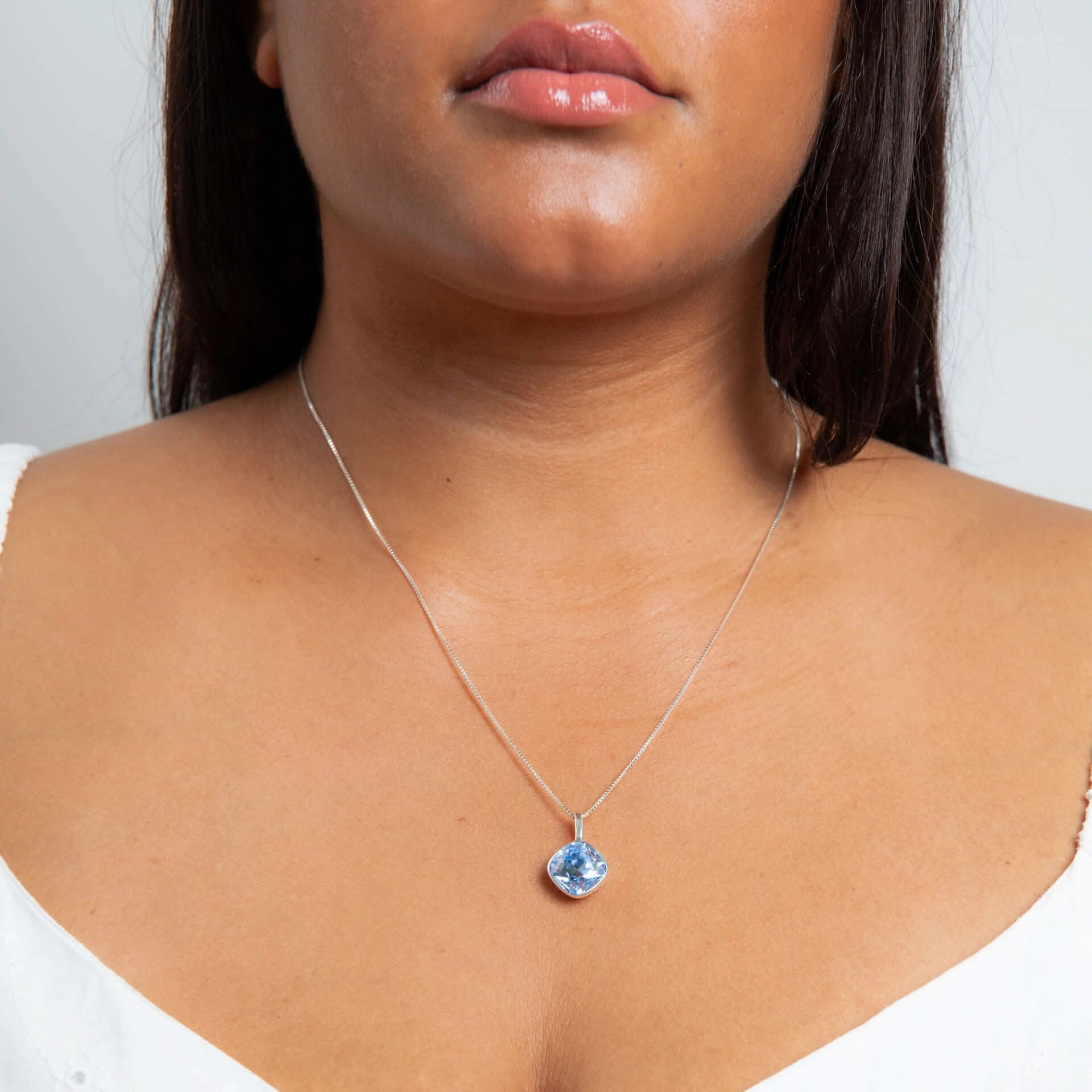 Beginnings Sterling Silver Light sapphire Crystal Blue Pendant P5449T