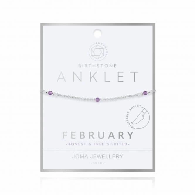 Birthstone February Amethyst Silver 26cm Adjustable Anklet 4201