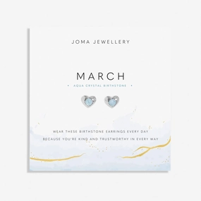 Birthstone March Aqua Crystal Silver Plated Earrings 8389