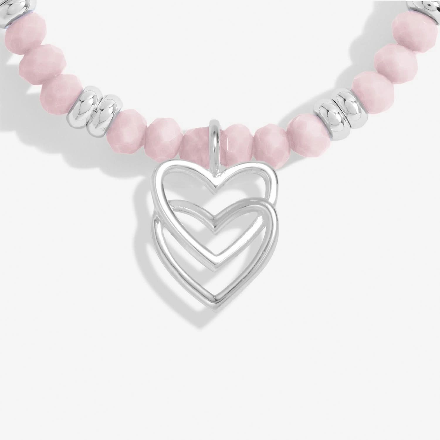Boho Beads Double Heart Pink Silver Plated Bracelet 7778