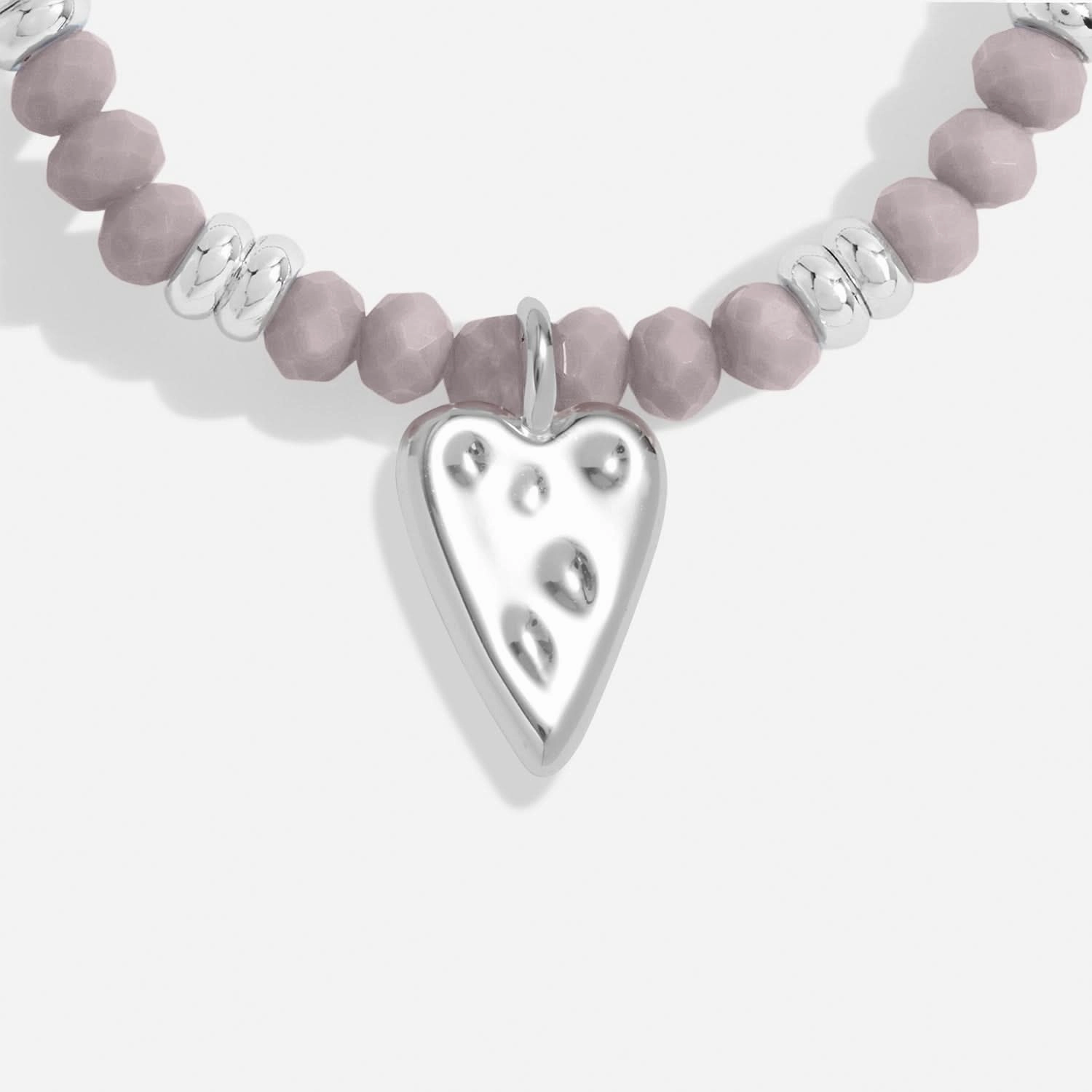 Boho Beads Heart Lilac Silver Plated Bracelet 7774
