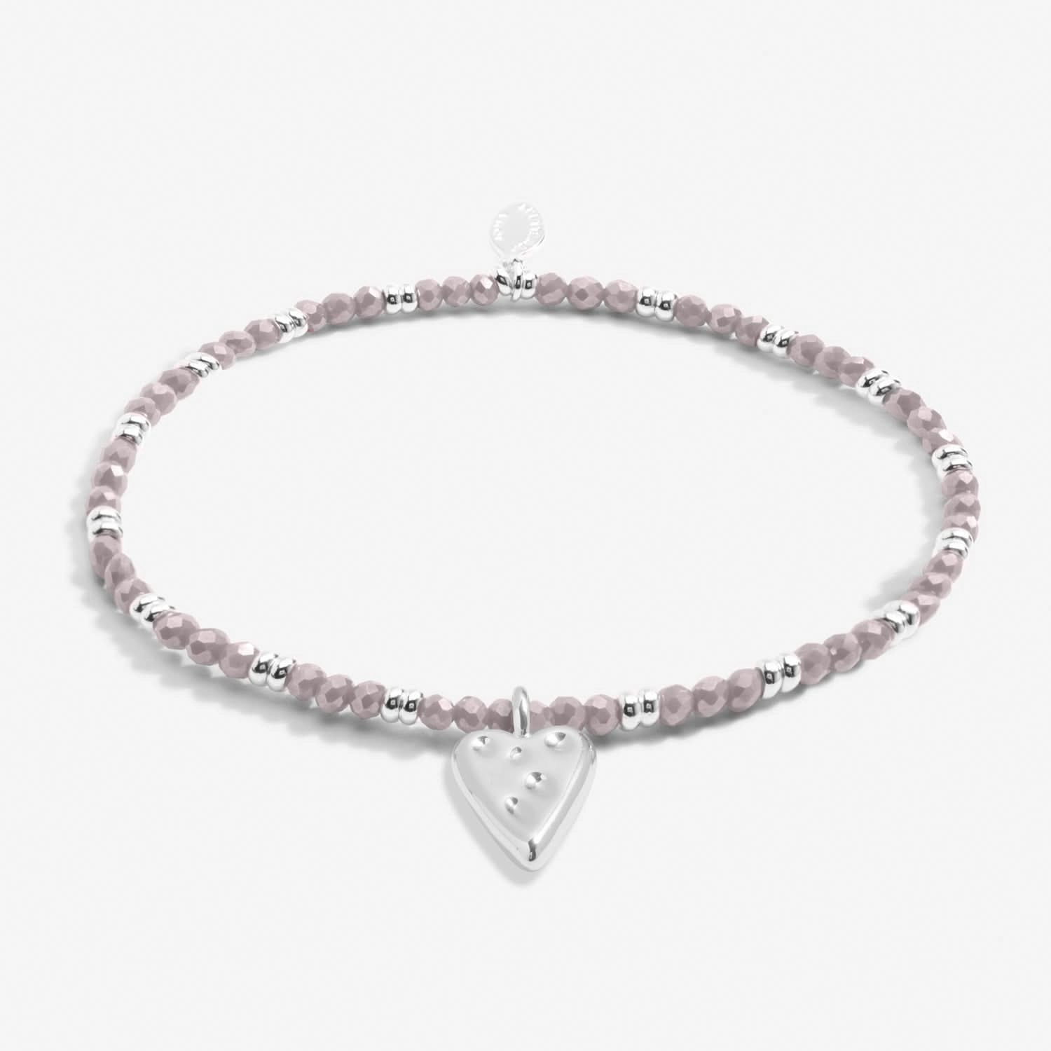 Boho Beads Heart Lilac Silver Plated Bracelet 7774