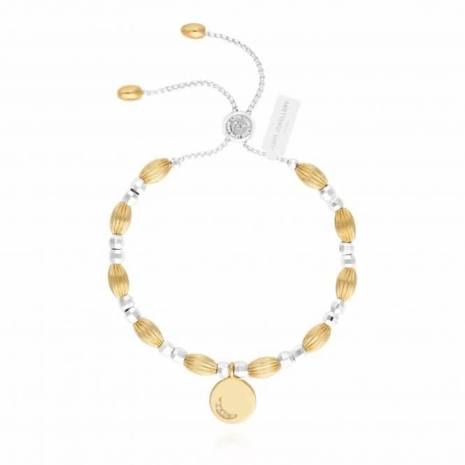 Bracelet Bar Moon Disc Silver Gold 24.5cm Adjustable 4428