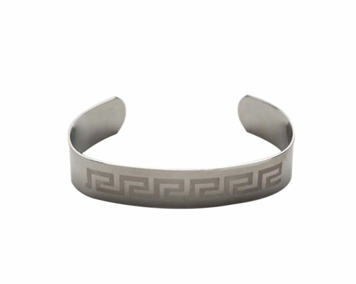 Brushed Stainless Steel Bangle & Cuff  Etched Greek Key Pattern