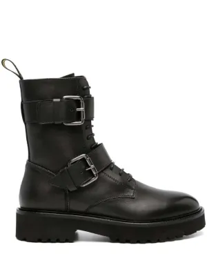 Buckled Lace-Up Leather Boots