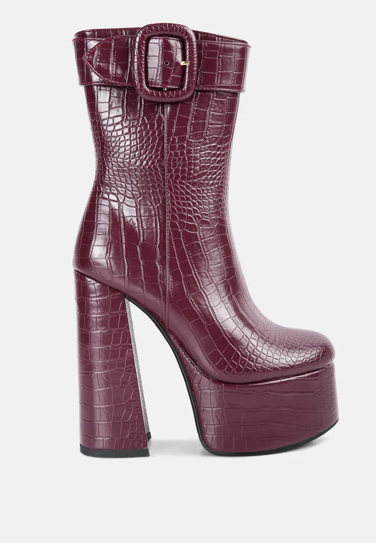 bumpy croc high block heeled chunky ankle boots