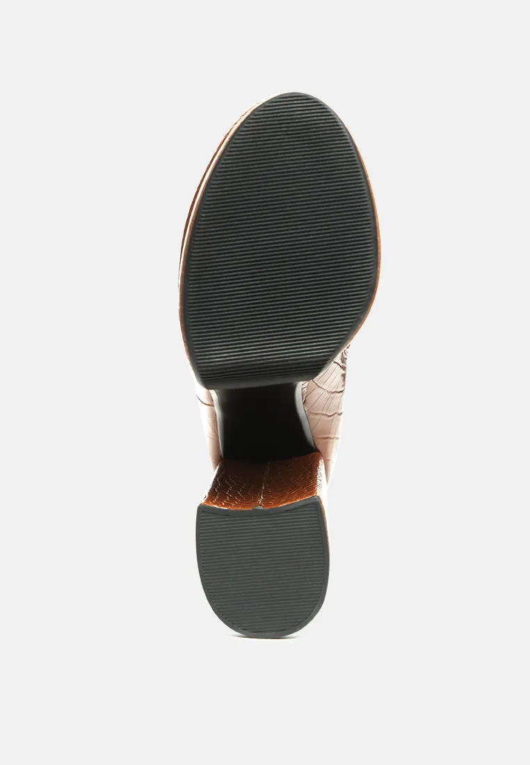 bumpy croc high block heeled chunky ankle boots
