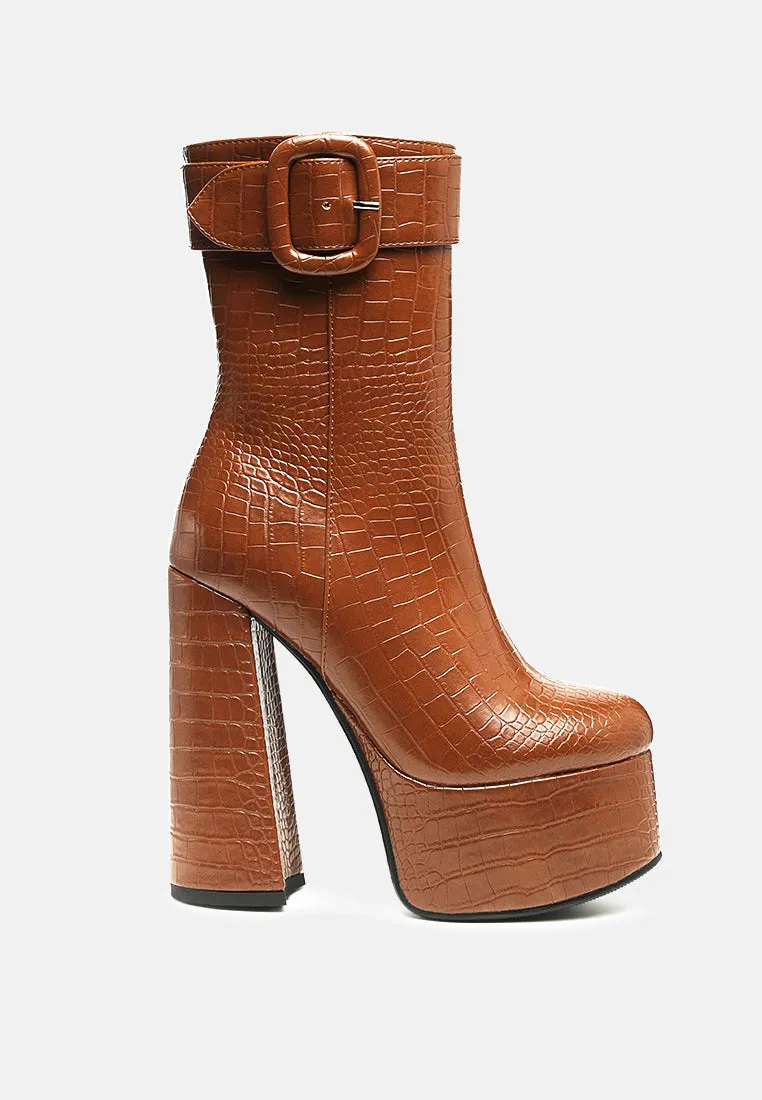 bumpy croc high block heeled chunky ankle boots