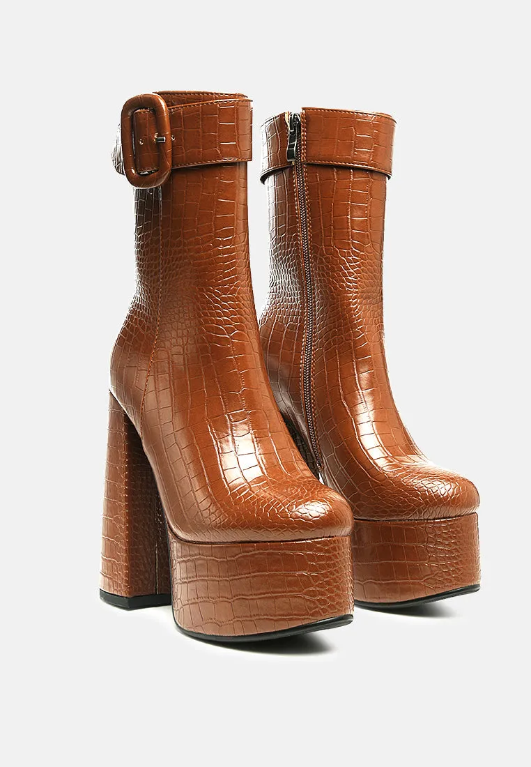 bumpy croc high block heeled chunky ankle boots