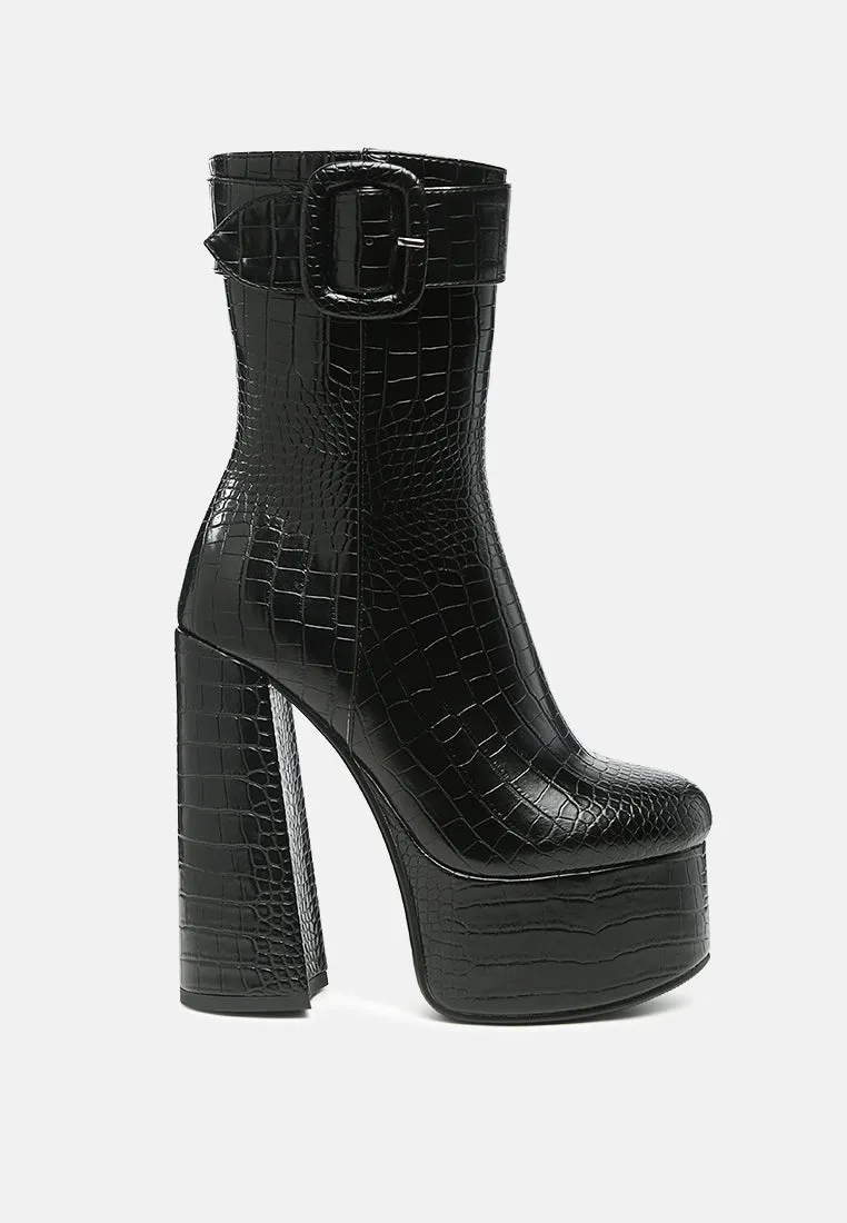 bumpy croc high block heeled chunky ankle boots