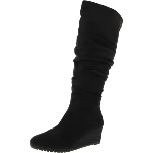 Central Womens Faux Suede Wedge Knee-High Boots