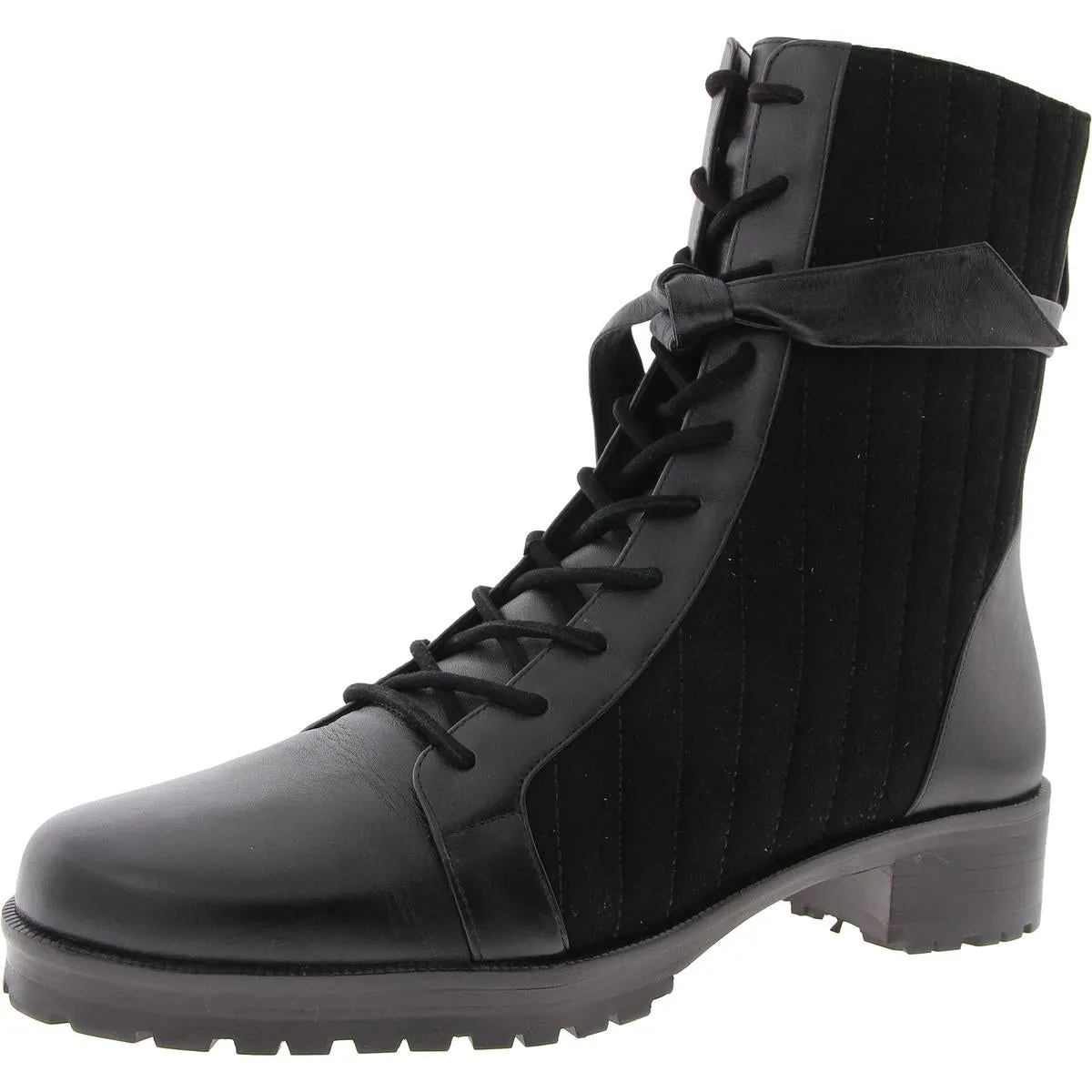 Clarita Womens Quilted Leather Combat & Lace-up Boots