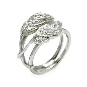 Clearance-Silver 925 Rhodium Plated CZ Double Leaf Ring - STR00282