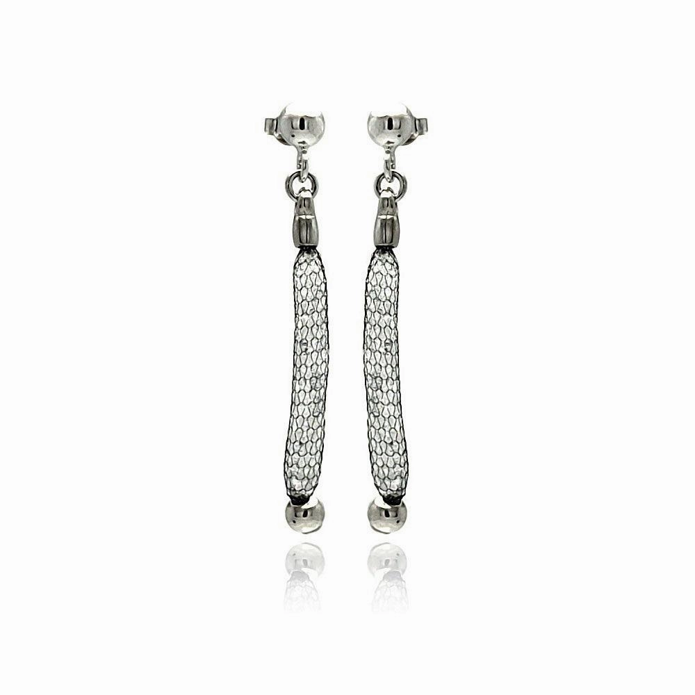 Clearance-Silver 925 Rhodium Plated Dangling Mesh Stud Earrings - ITE00046BLK