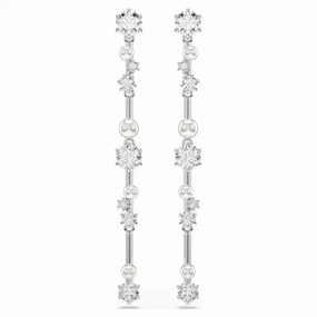 Constella Pearl & Round Cuts Silver Drop Earrings