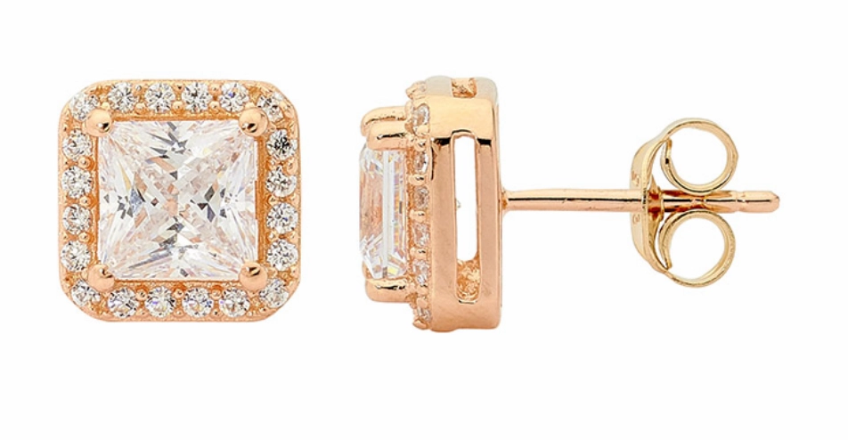 CZ Princess Cut Halo Stud - 2 colours