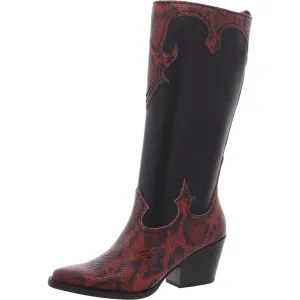 Dawson Womens Snake Print Faux Leather Knee-High Boots