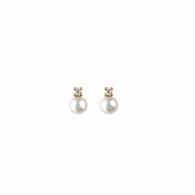 Dew 4mm Freshwater Pearl Gold Plate Zirconia Studs 3352GFPC