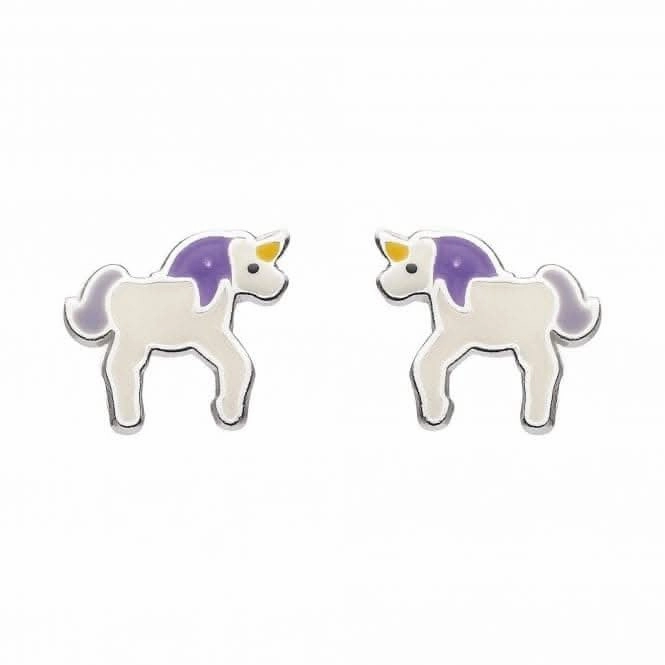 Dew Sterling Silver Dinky Enamel Unicorn Stud Earrings 3549ME