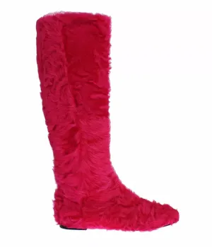 Dolce & Gabbana Lamb Fur Leather Flat Boots Women's Shoes