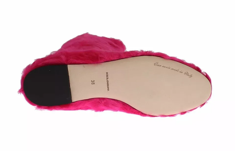 Dolce & Gabbana Lamb Fur Leather Flat Boots Women's Shoes