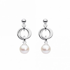 Double Circle with Fresh Water Pearl Stud Drop Earrings 57733FP
