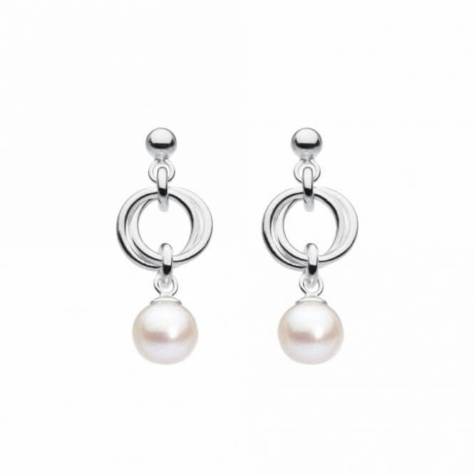 Double Circle with Fresh Water Pearl Stud Drop Earrings 57733FP