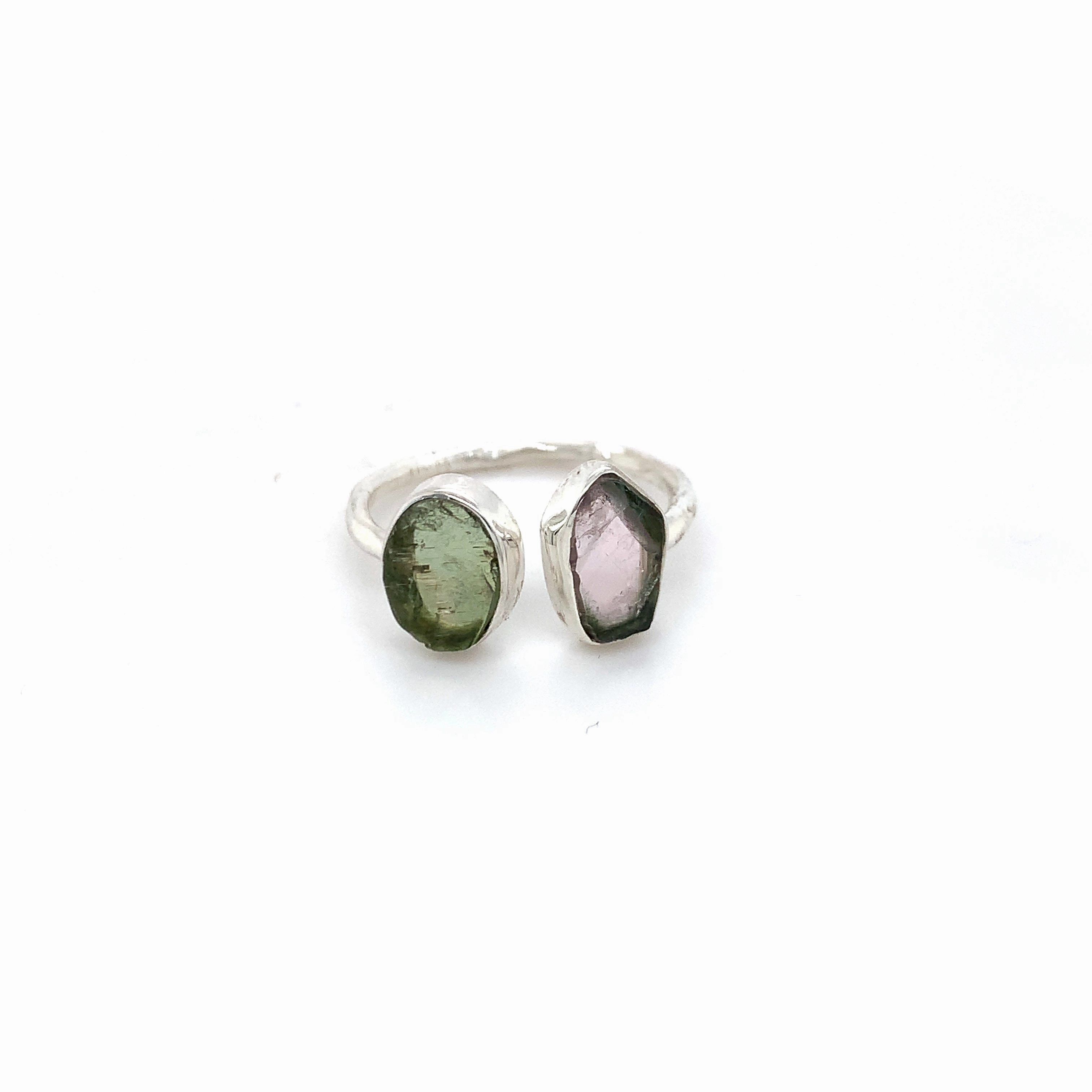 Double Flat Semi-Precious Tourmaline Silver Ring