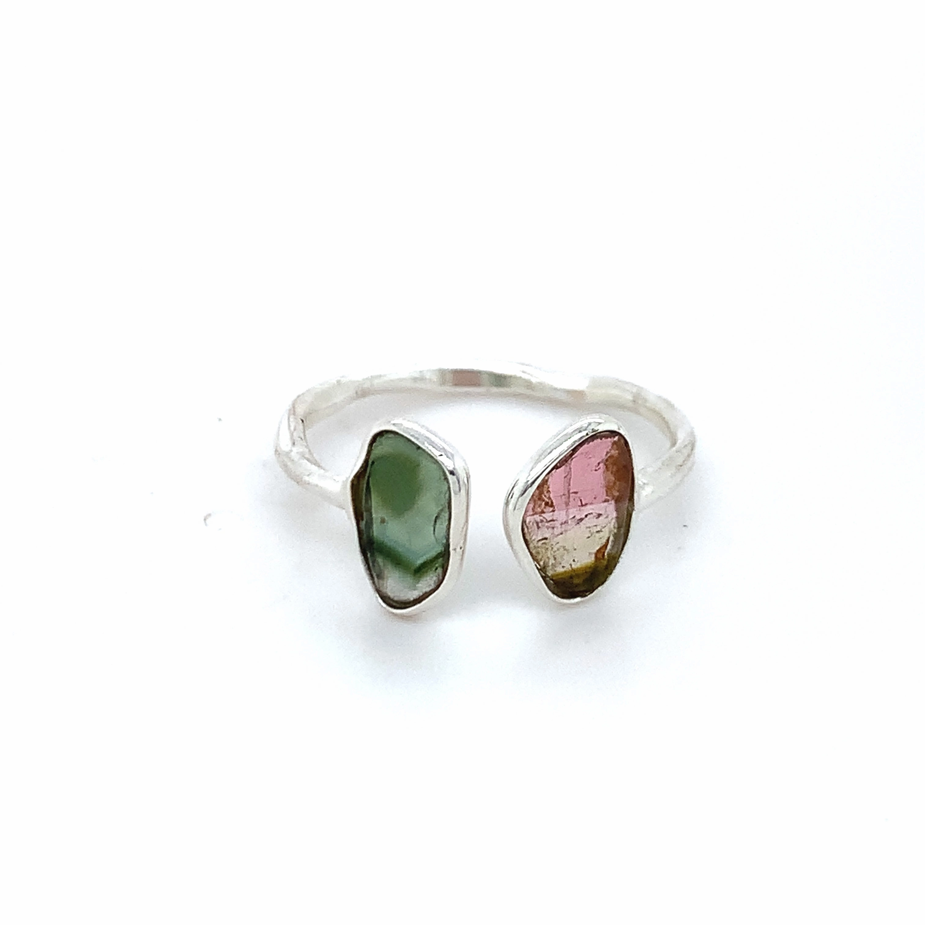 Double Flat Semi-Precious Tourmaline Silver Ring