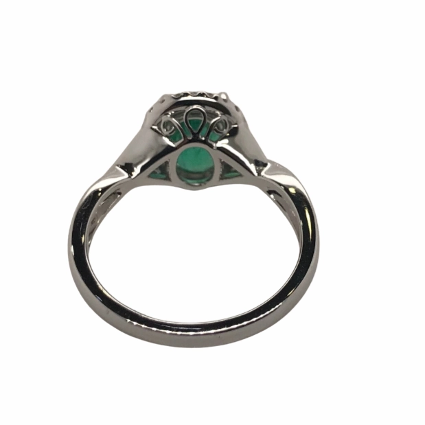 Emerald Oval Halo Platinum Ring