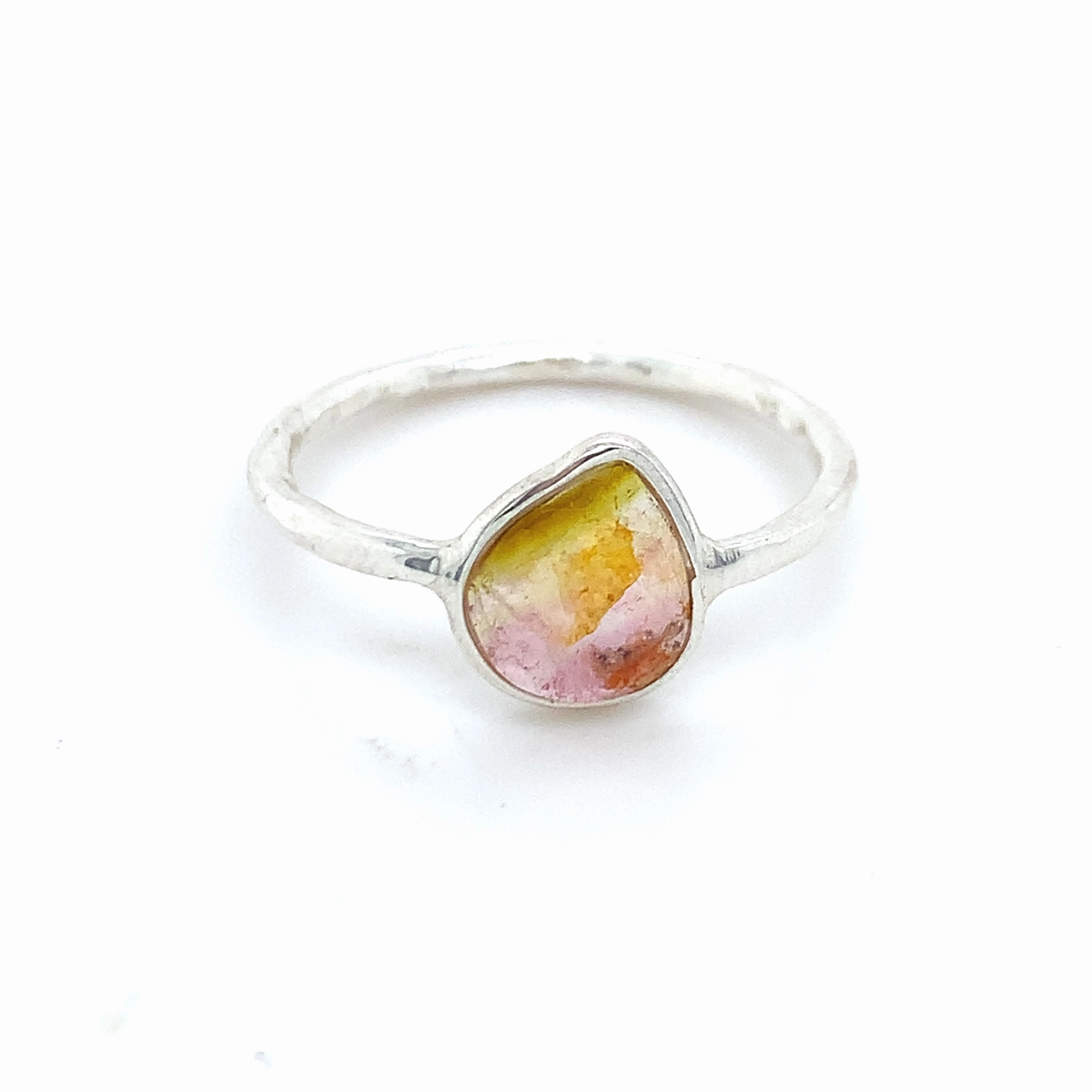 Flat Semi-Precious Tourmaline Silver Ring